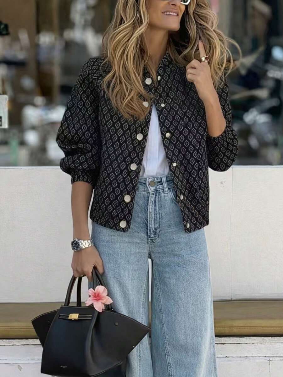 Red floral button-detail jacket