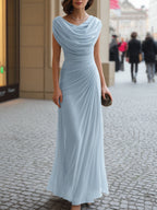 Cowl neck ruched maxi dress in blush pink, front view
