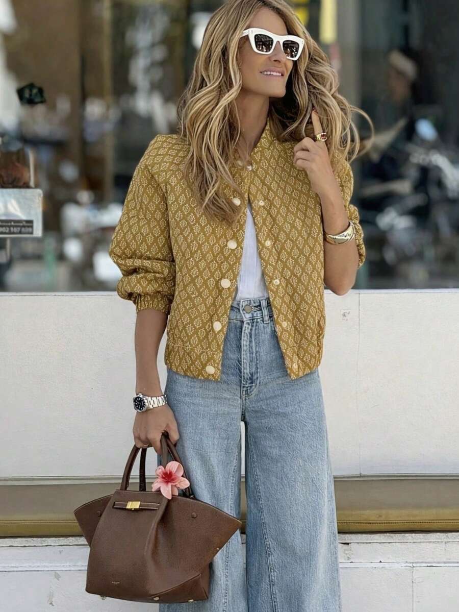 Lightweight Floral Button-Detail Short Jacket
