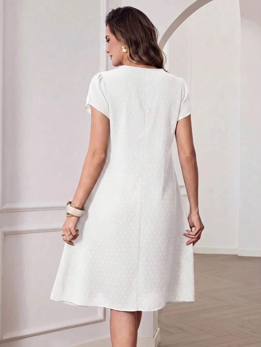 Round Neck Petal Sleeve Midi Tea Dress with Layered Ruffle Hem
