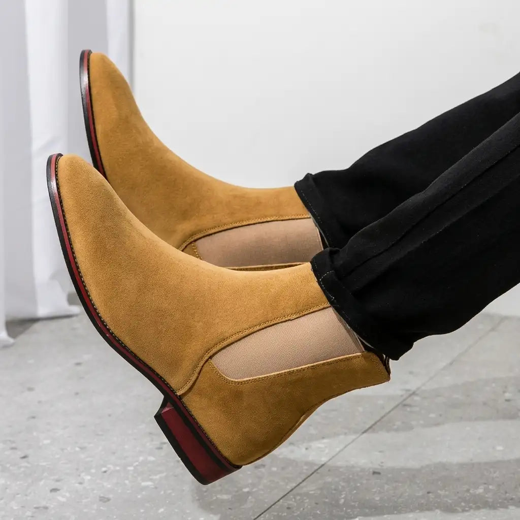 Suede pull-on ankle Chelsea boots with ankle height