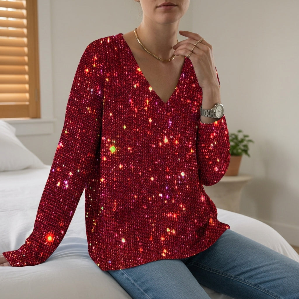 Almeria Sparkle V-Neck Top