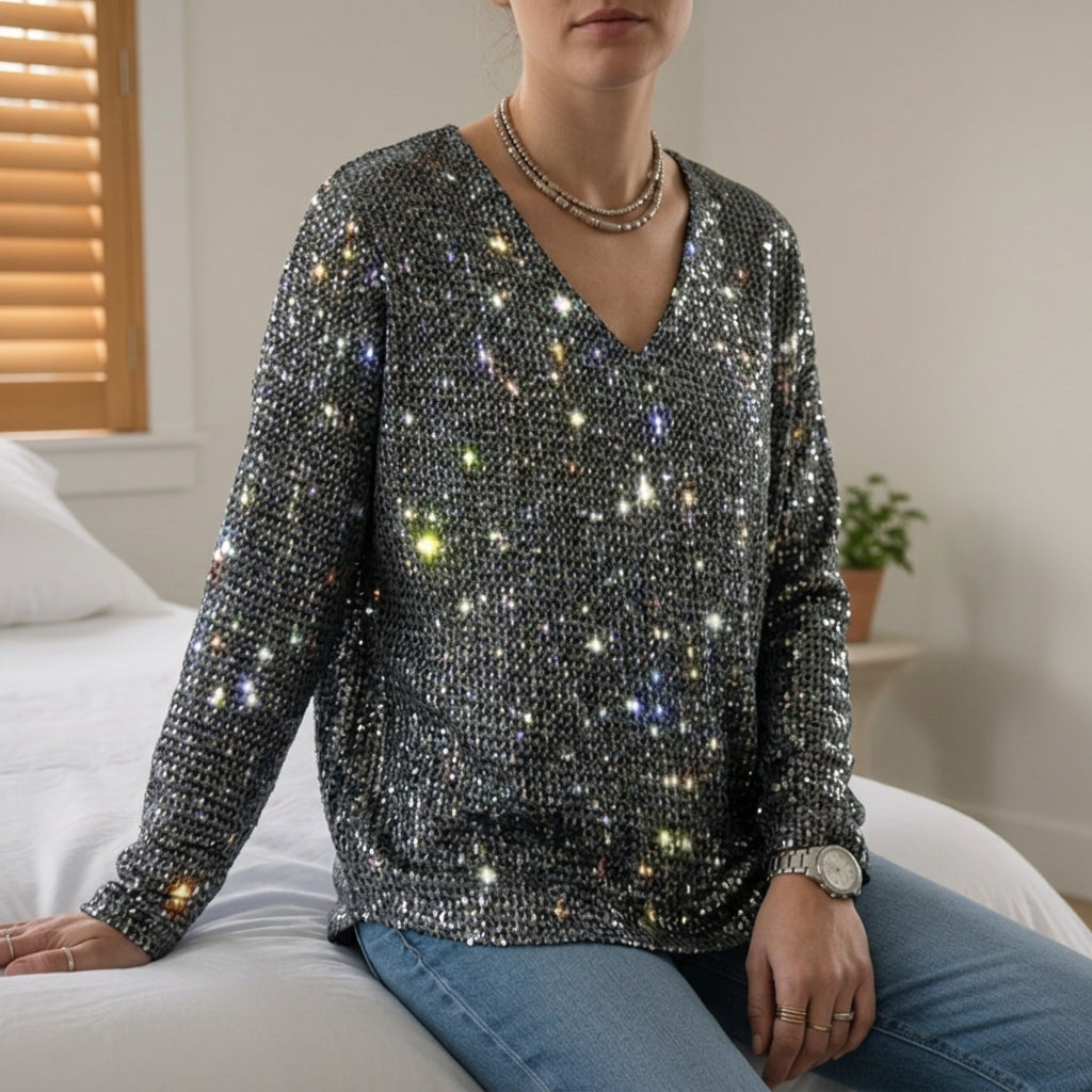 Almeria Sparkle V-Neck Top