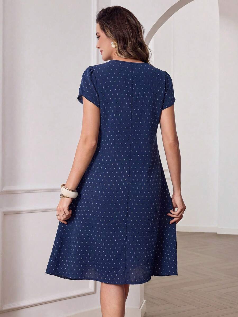 Round Neck Petal Sleeve Midi Tea Dress with Layered Ruffle Hem