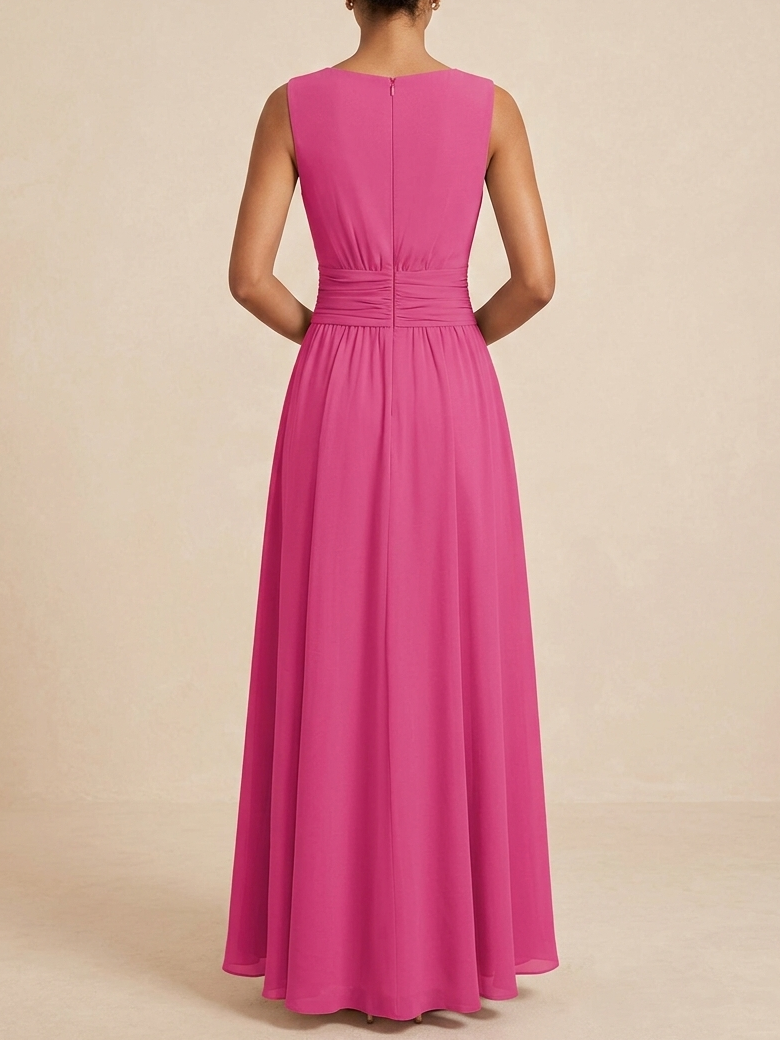 Sleeveless Ruched A-Line Maxi Dress – Wedding Guest