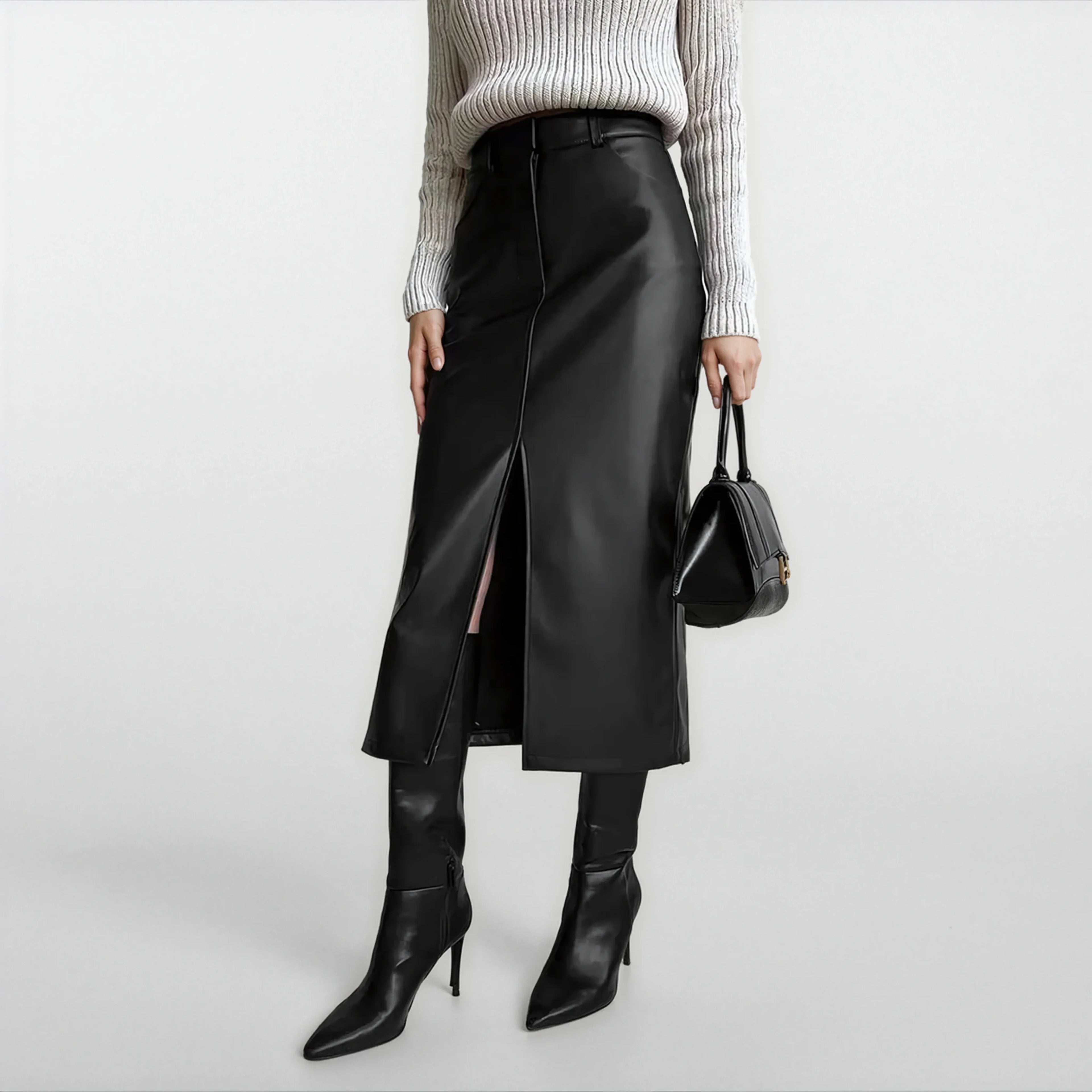 Leather Look Split Skirt