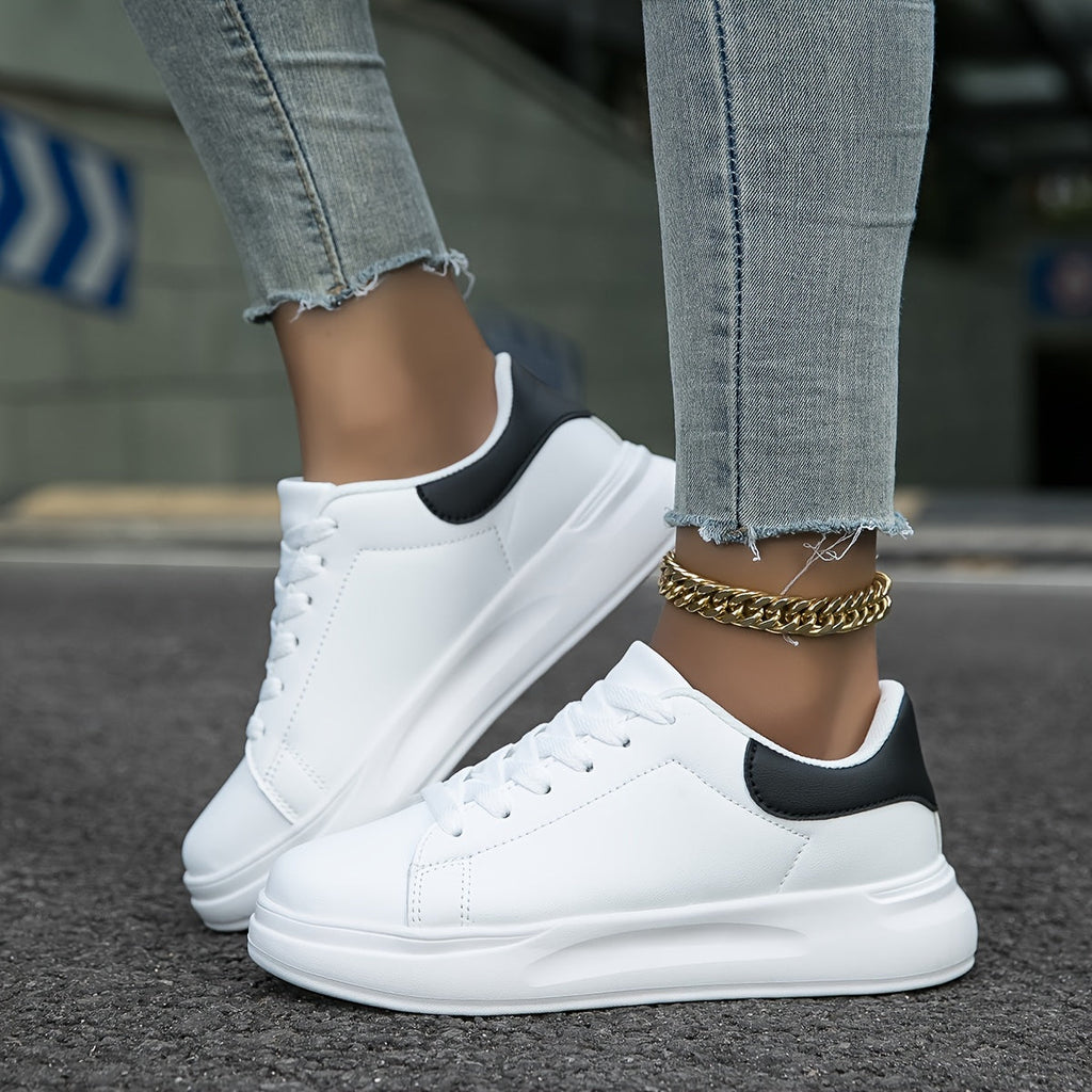 White Leather Trainers, front view