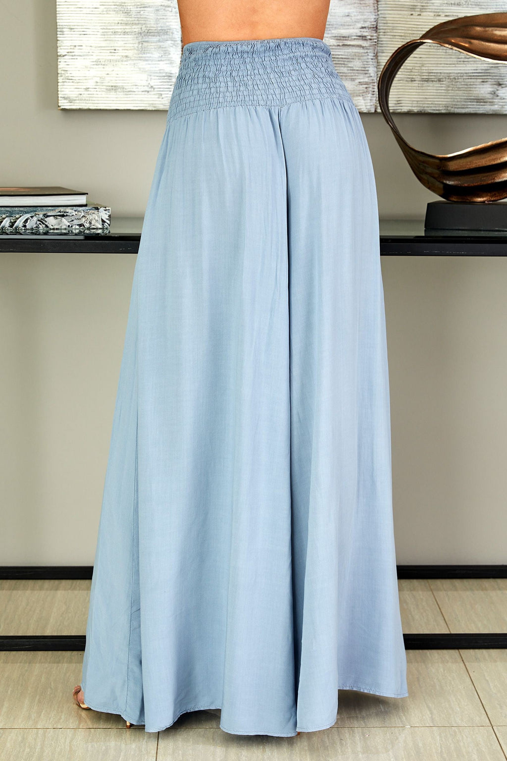 Wide Leg Smocked Waist Trousers