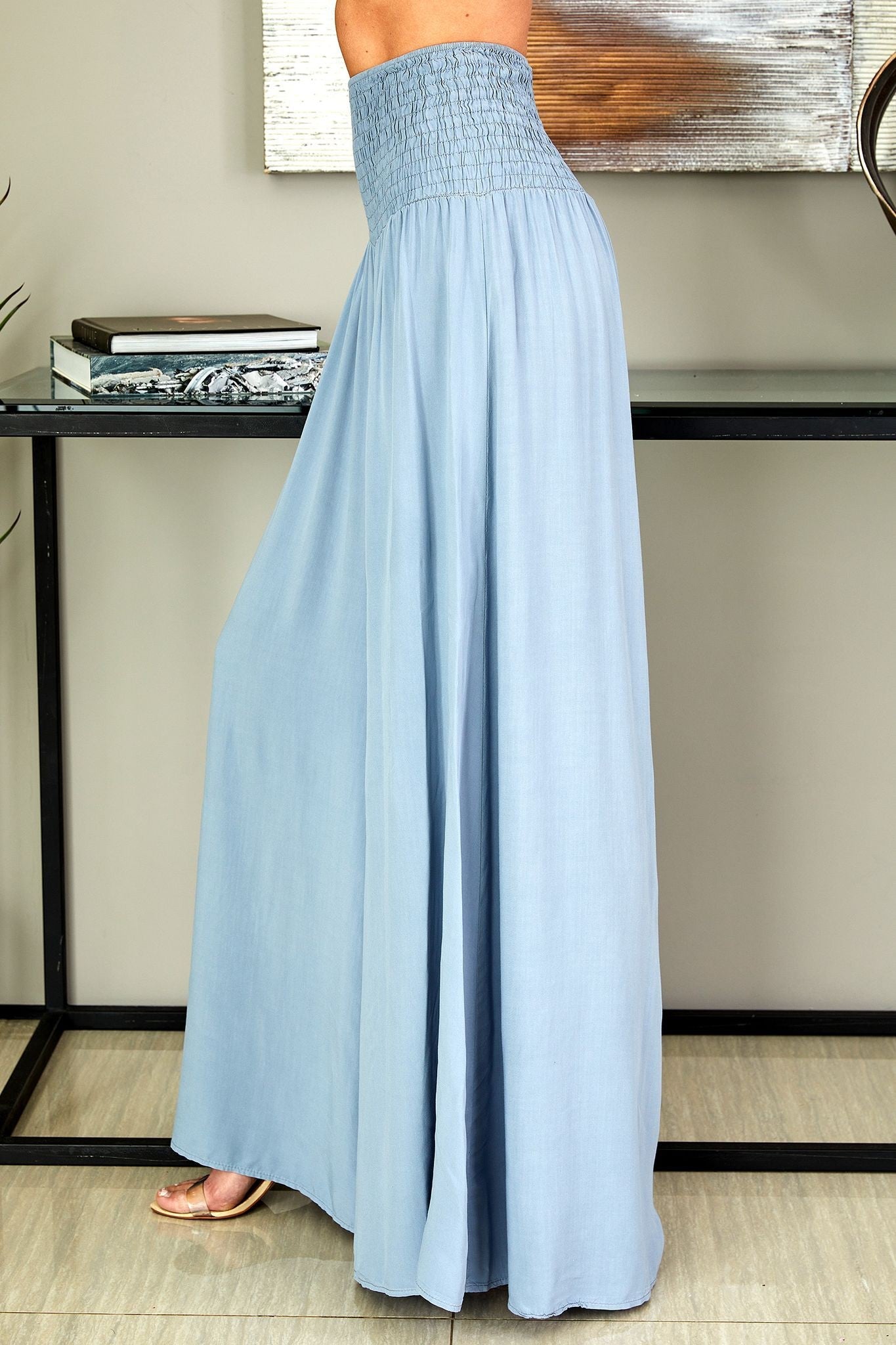 Wide Leg Smocked Waist Trousers