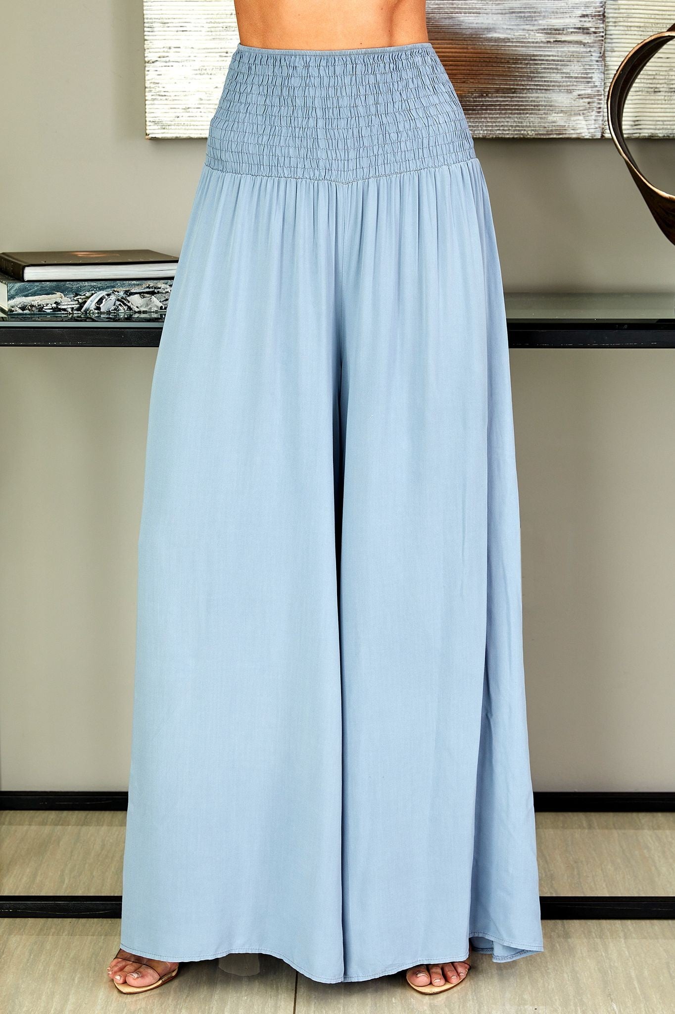 Women's Wide Leg Smocked Waist Trousers – Casual