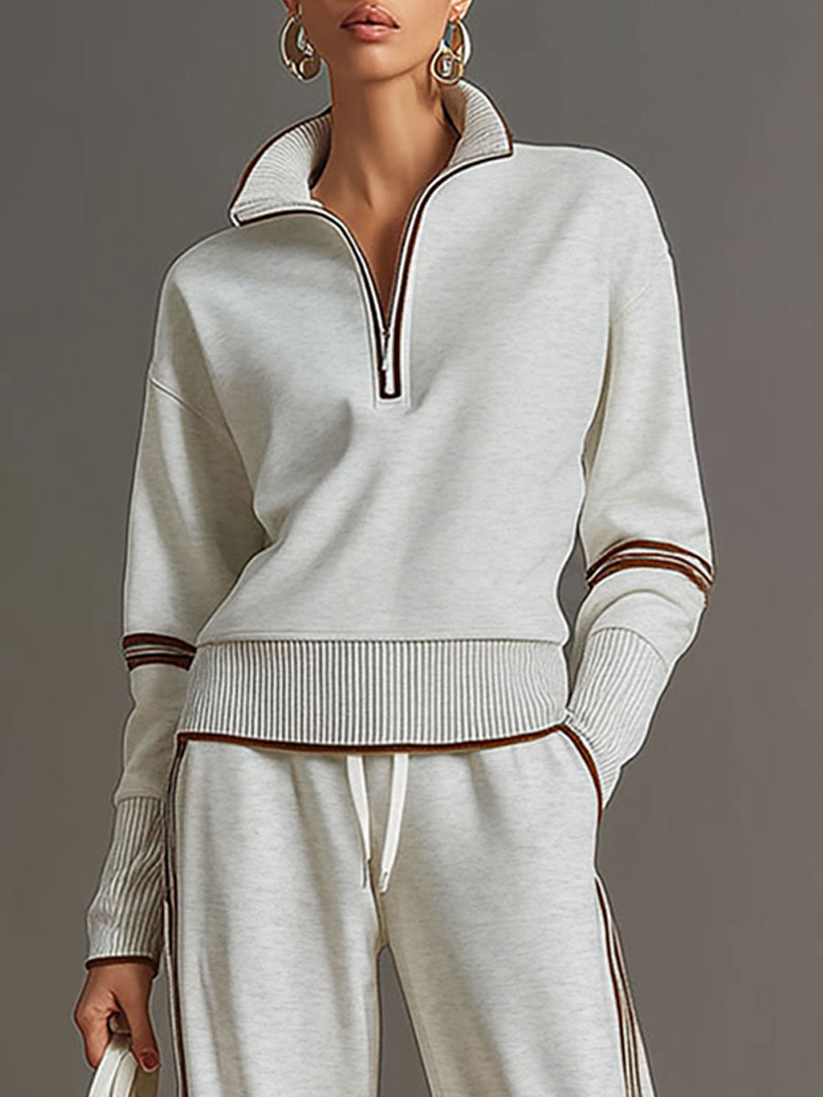 Half-Zip Tracksuit Co-Ord Set with Wide-Leg Trousers