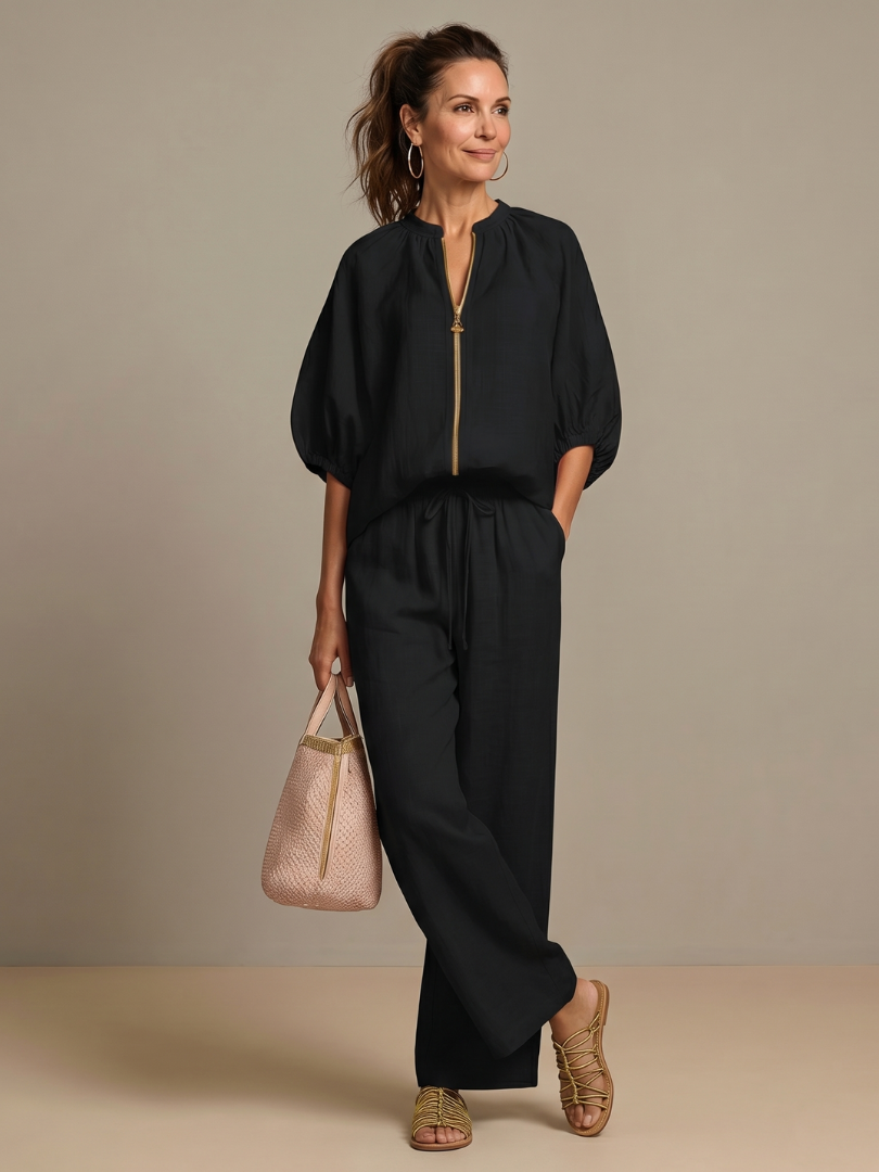 Linen Blend Wide Leg Co-ord Set