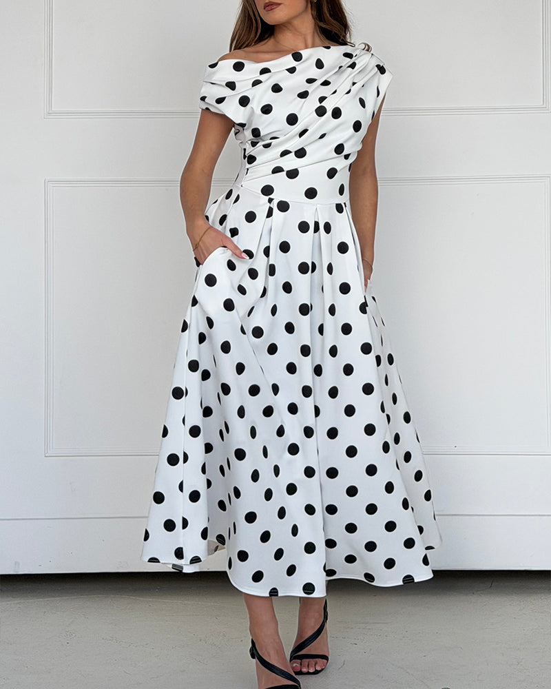 Polka dot A-line maxi dress full length | Alba Muse