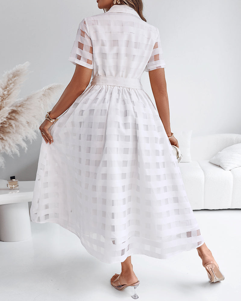 Plaid mesh maxi dress cinched waist | Alba Muse