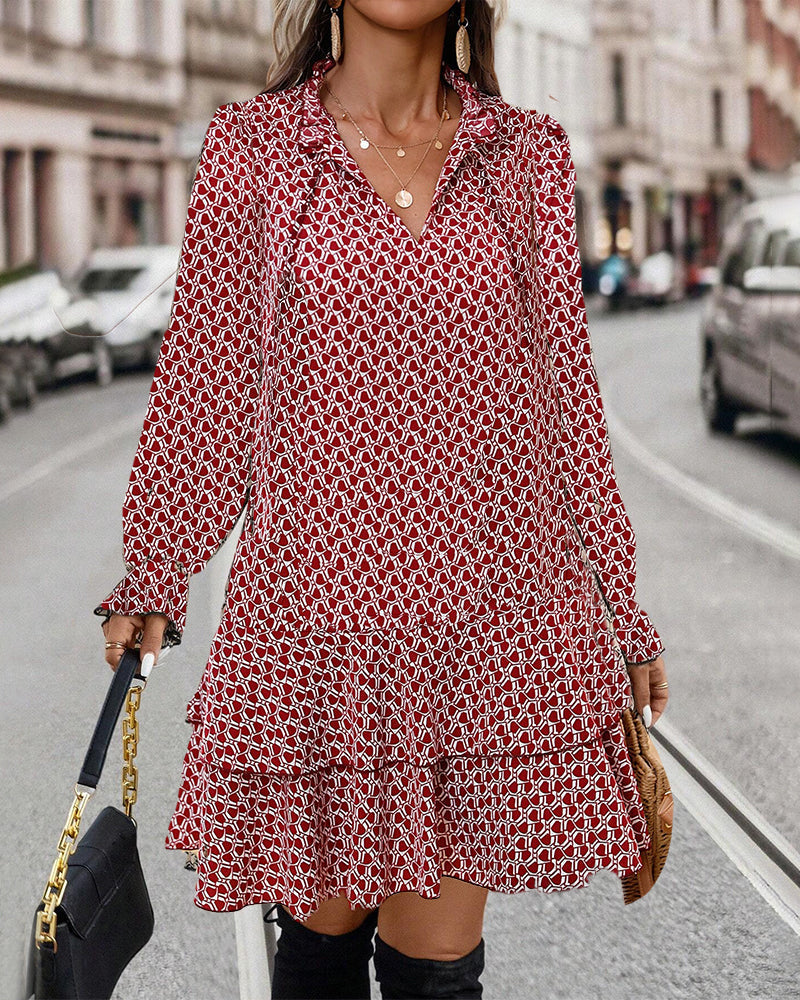V-Neck Print Dress A-Line Silhouette | Alba Muse