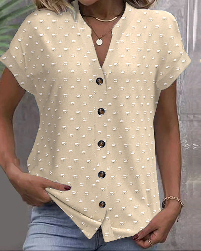 V-neck drop shoulder short sleeve blouse, side view