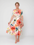 Corinne floral short sleeve V-neck midi dress, front view