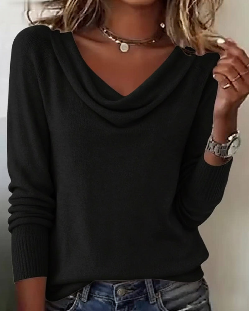 Cowl pile collar jumper, detail view