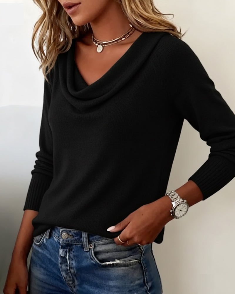 Solid colour long sleeve jumper with pile collar, full view