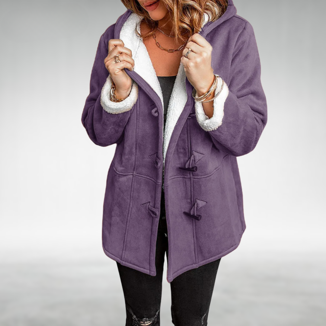 Fleece lined hooded toggle winter coat with a fleece lining