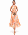 Women's watercolour print halter neck midi dress