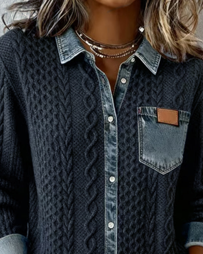 Cable-knit jumper detail view, refined texture and flattering fit | Alba Muse