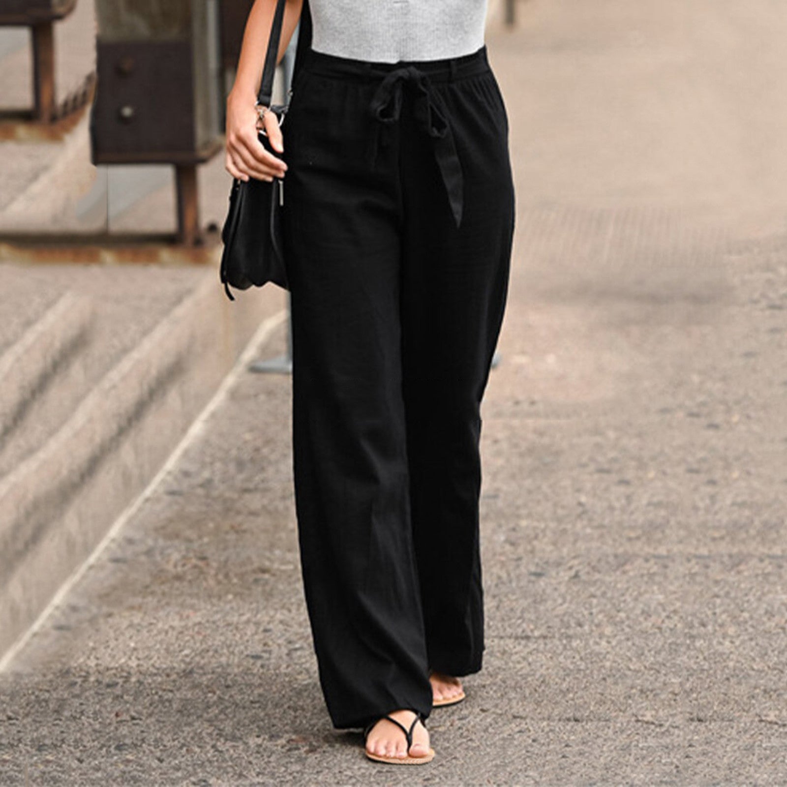 Wide leg drawstring trousers front view | Alba Muse