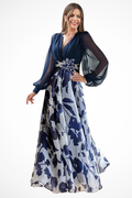Women's floral V-neck balloon sleeve maxi dress wedding guest