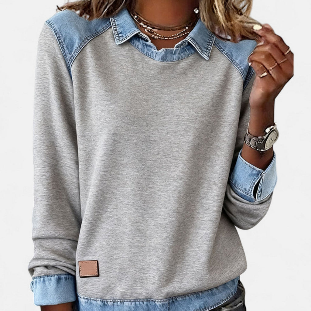 Navy blue collared knit jumper, sleek and minimalist style | Alba Muse