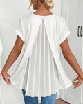 V-neck solid colour patchwork short sleeve T-shirt, front view
