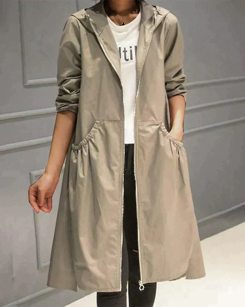 Beige Long Rain Coat, front view
