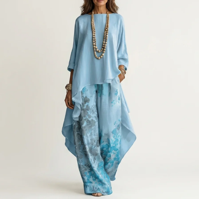 Cotton-Silk Set with Asymmetric Tunic