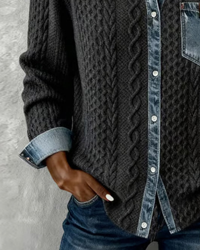 Blue cable-knit jumper for women, streamlined silhouette | Alba Muse