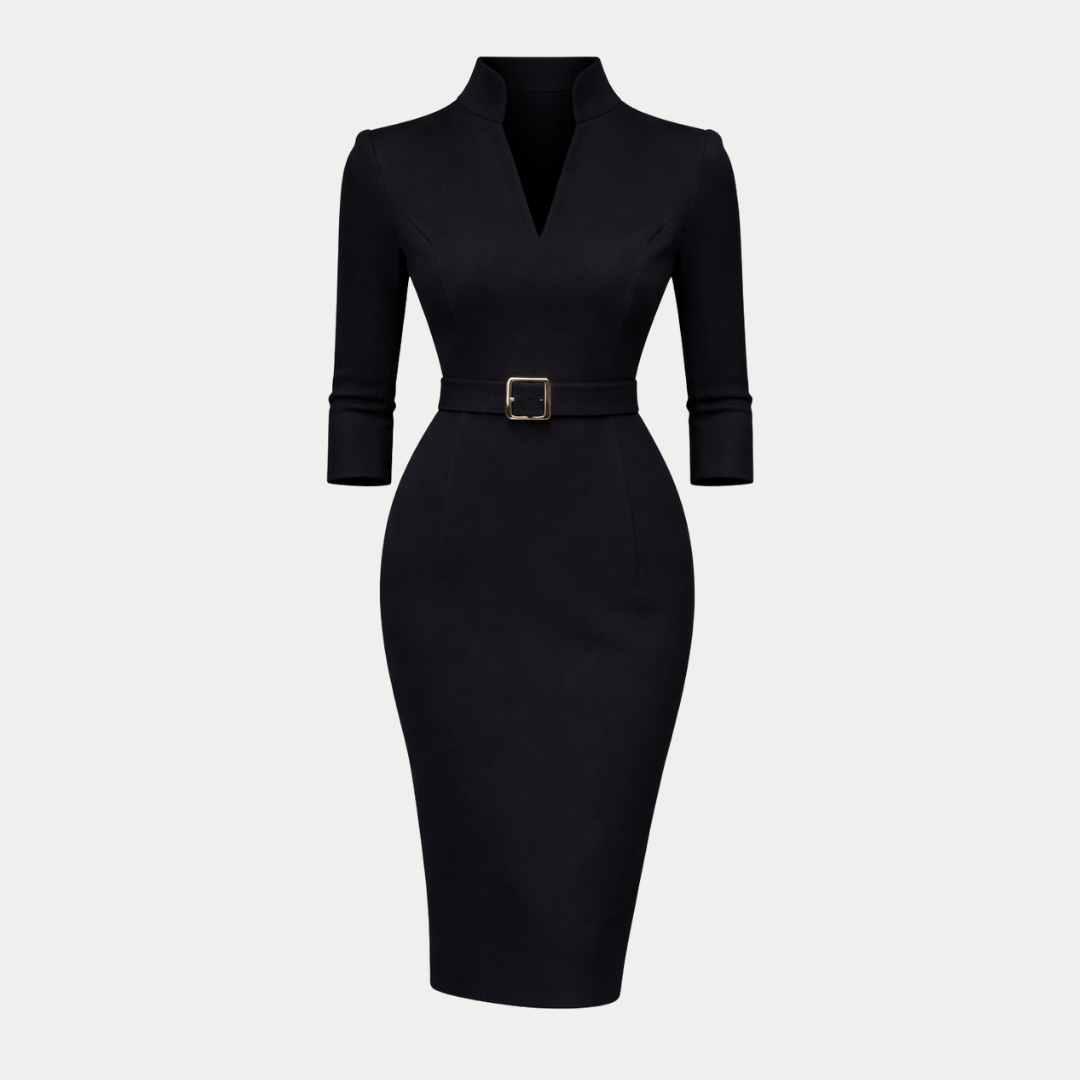 Women's Structured Midi Dress with Belt