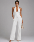 Halter neck wide leg jumpsuit on model | Alba Muse