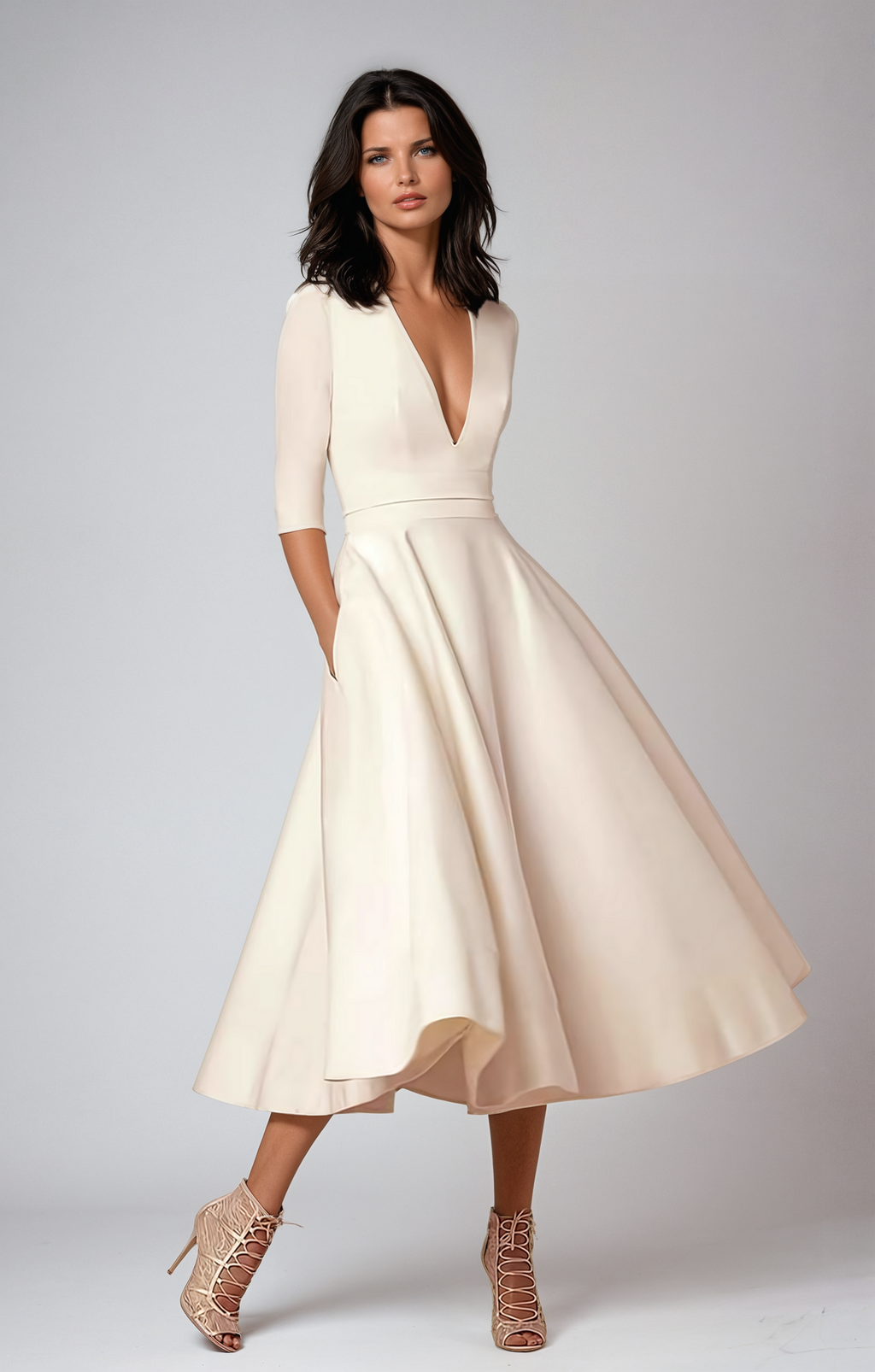 Women's flared midi dress elegant wedding guest style
