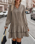 V-Neck Print Long Sleeve A-Line Dress | Alba Muse