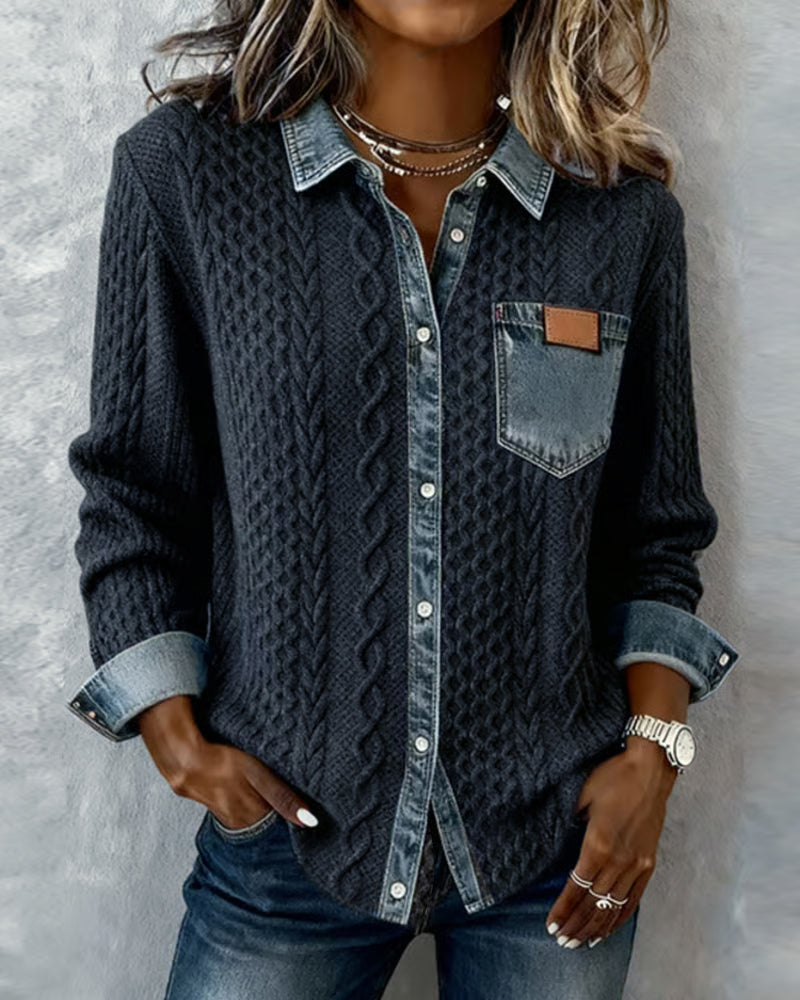 Khaki long sleeve cable-knit jumper, everyday casual essential | Alba Muse