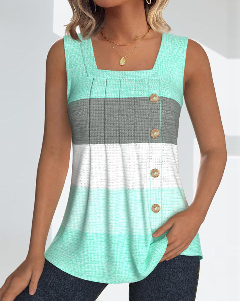 Striped square neck vest top, full view