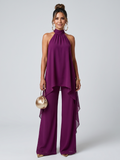 Halter neck asymmetric tunic co-ord set, front view