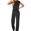 Black sleeveless round-neck top co-ord set, front view