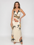 Loimen floral sleeveless V-neck midi dress in white, front view