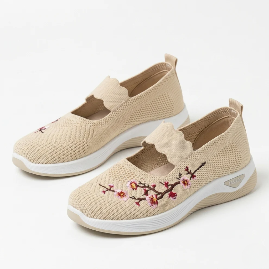 Non-slip slip-on trainers with breathable knit, three-quarter view