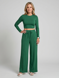 Women's crew neck crop top and wide leg pants co-ord set