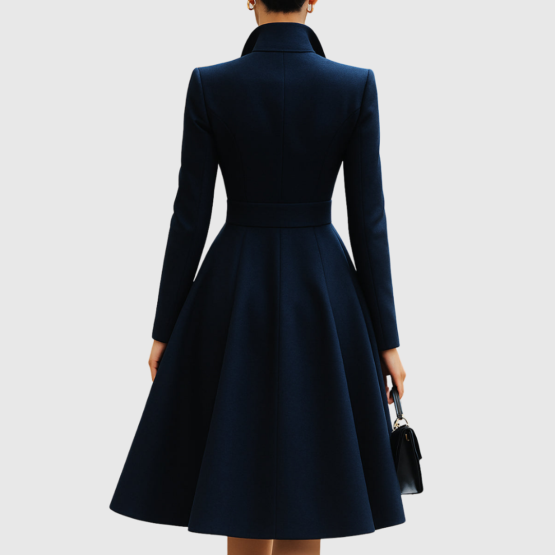 Navy Tailored Coat Dress — worn on model