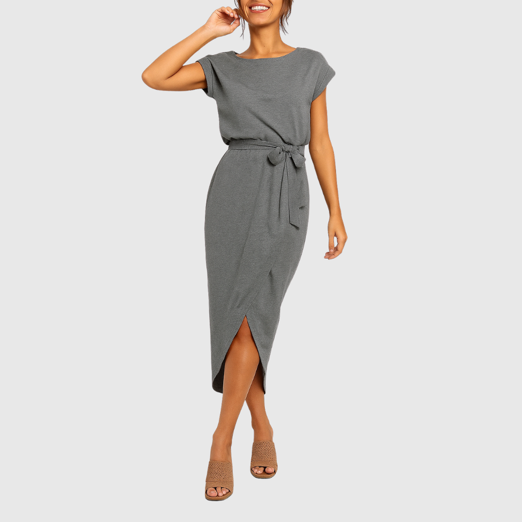 Tie-Waist Casual Midi Dress