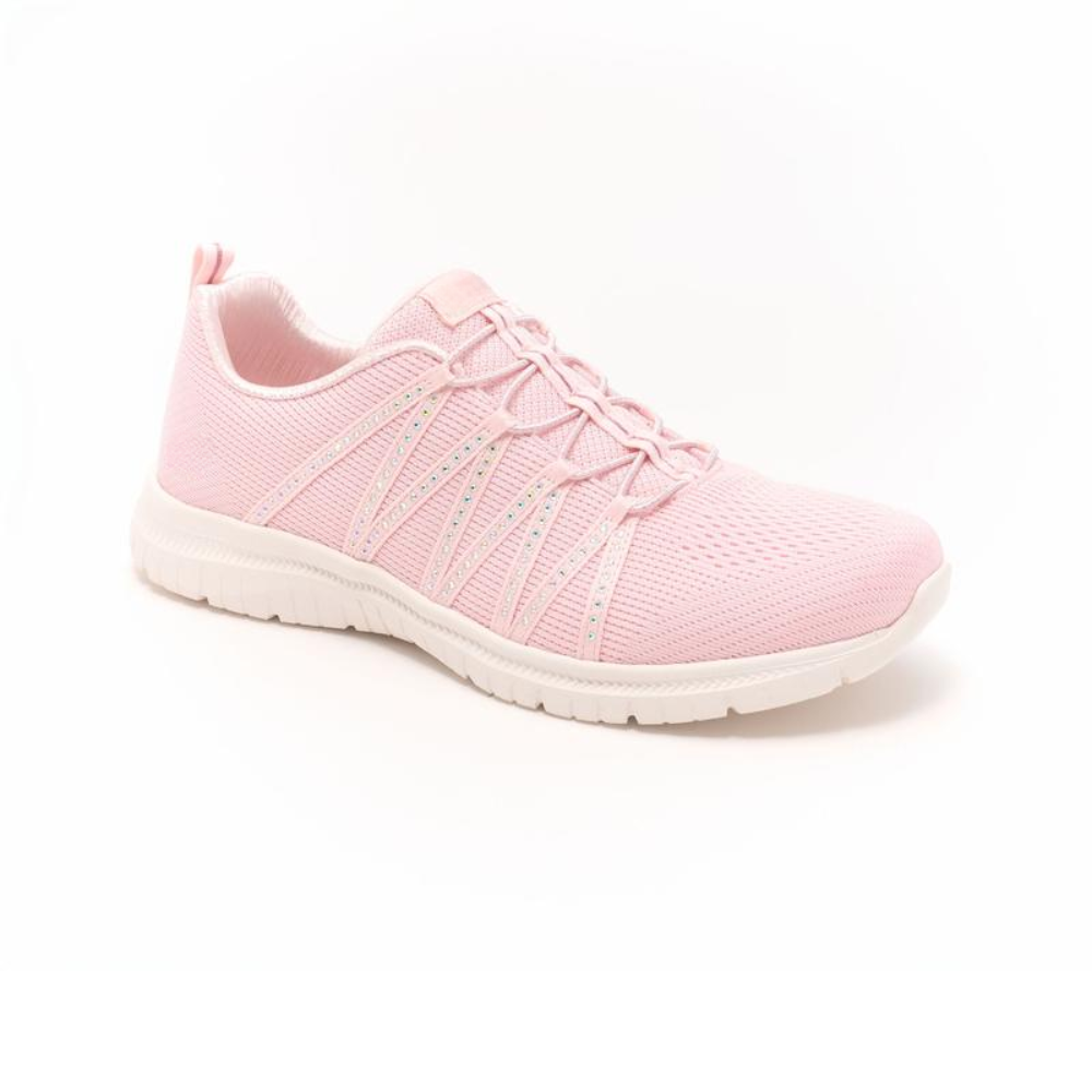Side view of women's sparkle knit trainers with shimmer detail