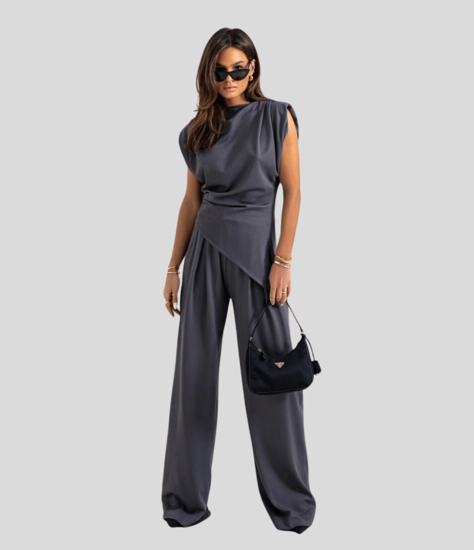 Women's Addison travel two-piece set front view grey