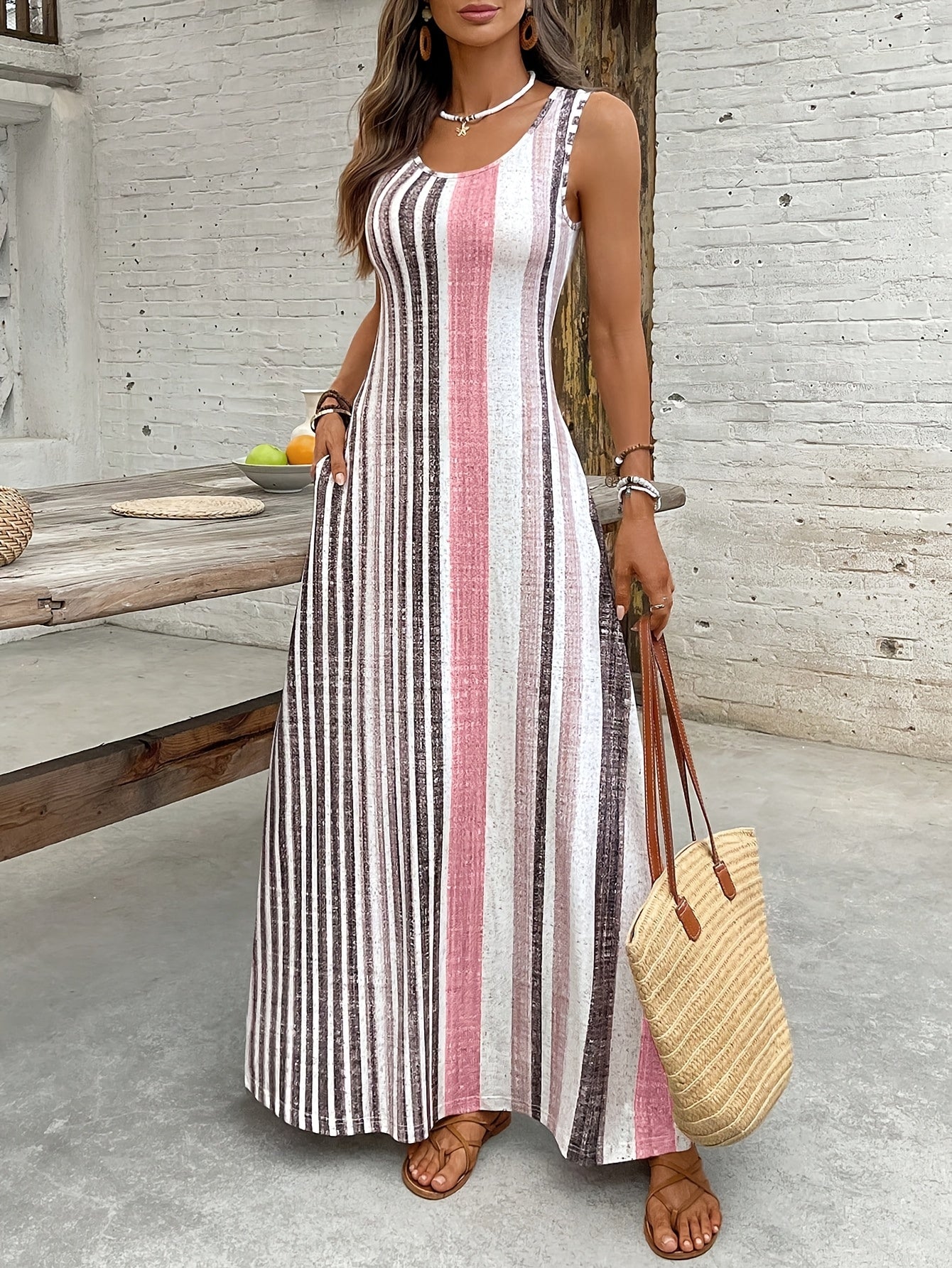 Vibrant Printed Casual Midi Dress in Multicolour, outfit view