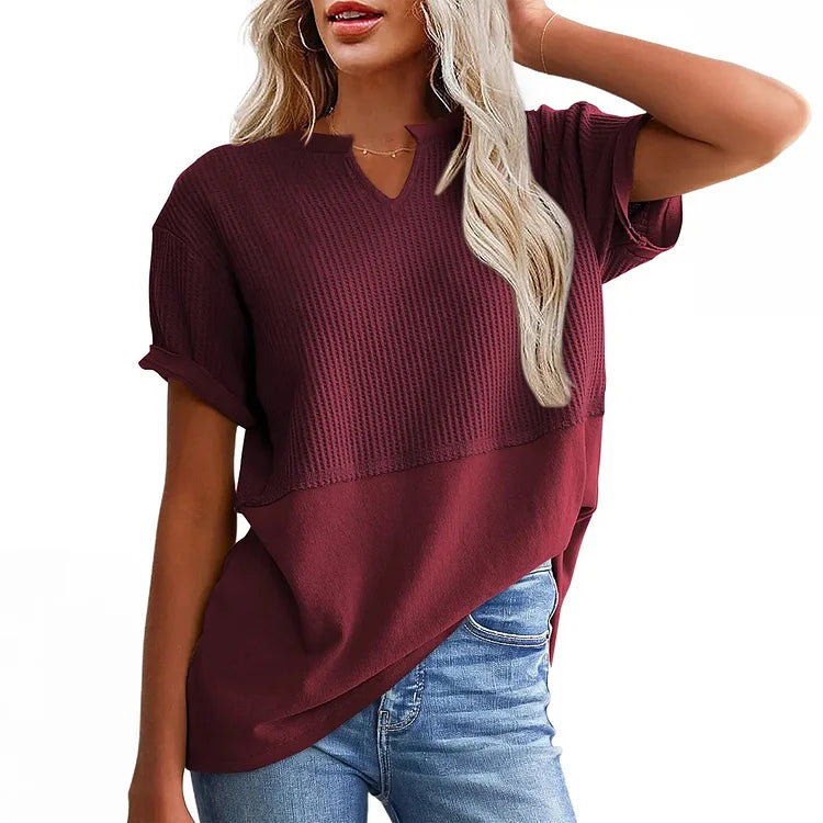 Waffle knit top in orange, easy casual styling with shorts or jeans | Alba Muse